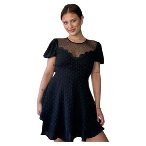 NEW Sweet Lemon Dress Black Swiss Dot Midi Length Sleeves Mesh Size Large